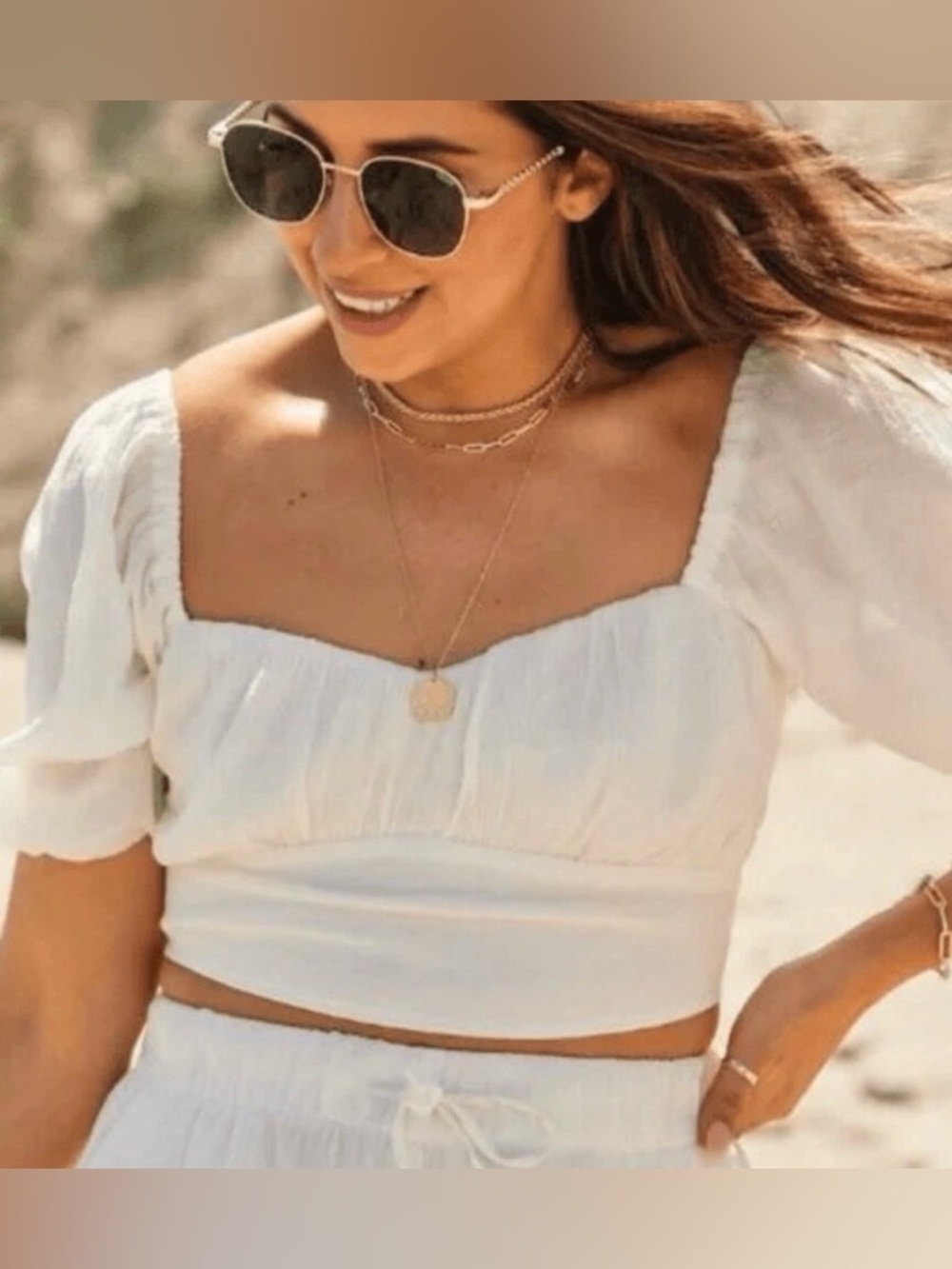 Abercrombie & Fitch Cream Puff-Sleeve Crop Top